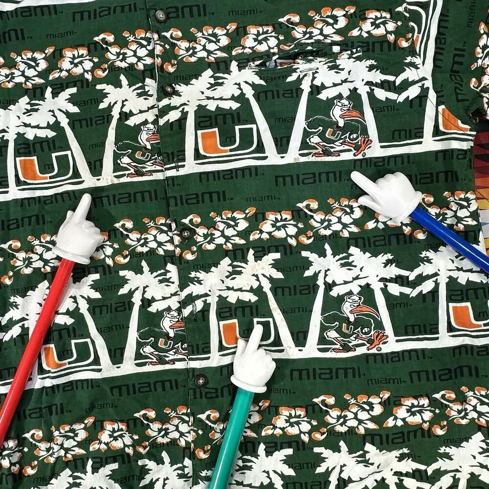 University Of Miami Hurricanes Green Button Up Hawaiian Shirt Men’s Size 2XL